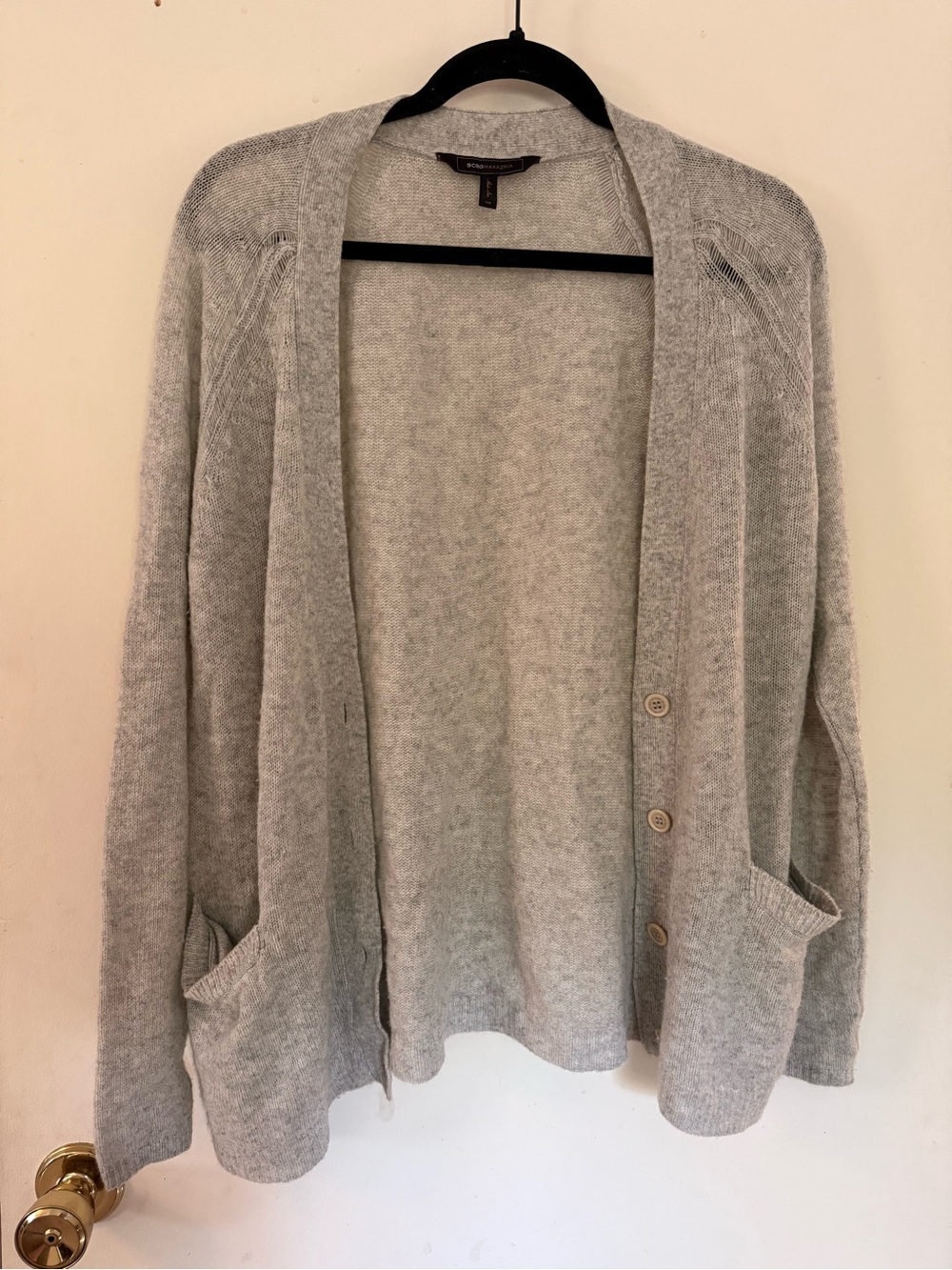 BCBGMaxAzria Light Gray Button-Front cashmere Pocket Cardigan